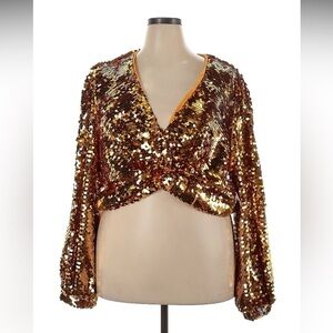 Patrick Starrr X FASHION TO FIGURE Gold PERIODT! Sequined Blouse Size 2X